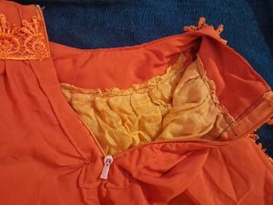 Orange Halter Neck Crop Top With Lace Borders Y2k