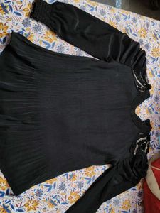 Elegant Black Pleated Blouse Top