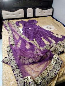 Purple Embroidered Lehenga with large size beautif