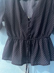 Navy Blue Polka Dot Peplum Top