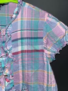 🌸 Ralph Lauren Pastel Ruffle Plaid Top