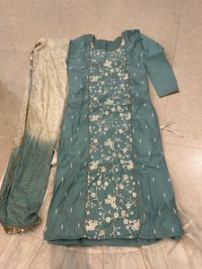 Teal Embroidered Kurti Set