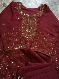 Maroon Salwar Kameez with Gold Embellishments