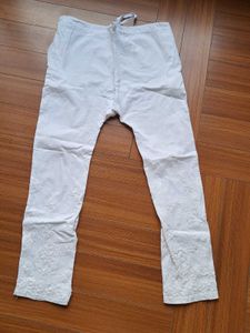 Embroidered White Cotton Pants