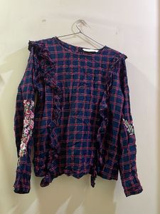 Embroidered Plaid Top