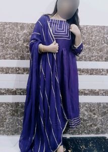 Dhank Work Purple Frock Suit With Dupatta