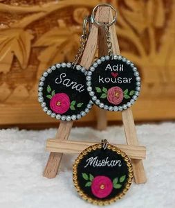Hand Embroidered Name Keychain