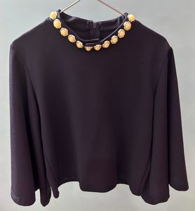 Navy Blue Top with Pearl Accent