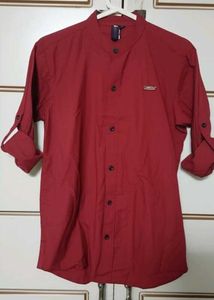 Burgundy Band Collar Shirt