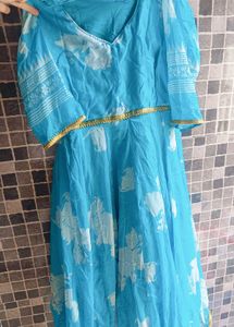 Blue Anarkali Dress with Floral Print