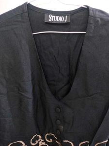 Embroidered Black Top