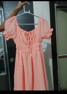 Tokyo Talkies Peach Swiss Dot Dress