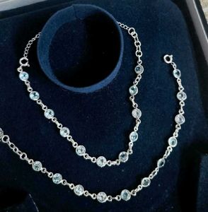 92.5 Silver Blue Topaz Anklets (3 In 1)