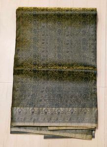 Elegant Olive &amp; Gold Banarasi Silk Saree