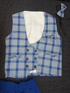 Boys&#39; Plaid Vest &amp; Blue Trousers Set(4 piece)