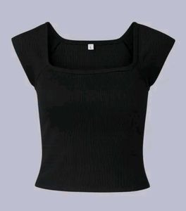 Black Ribbed Square Neck Top