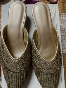 Embroidered Khaki Mules