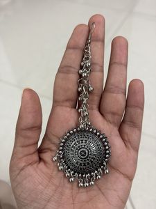 Oxidized Silver Ear Chain Jhumka Set