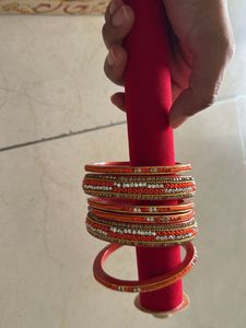 orange Bangles &amp; Kada Set 2/8 For Parties Wedding
