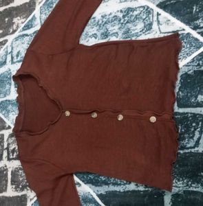 Brown Button-Up Crop Top