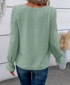 Plain Swiss Polka Dot Long Sleeves Top