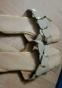 Stylish Beige Slides with Gold Accents