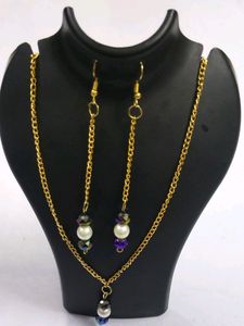 Neck set pendent eyerring golden chain Acrylic Pea