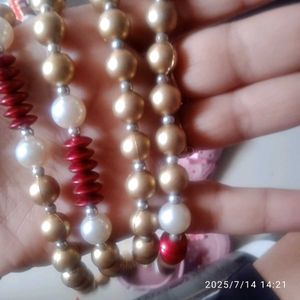 Bangles,Beaded Necklace with Pearl &amp; Red Accents