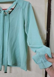 Cute Mint Green Tie-Front Top