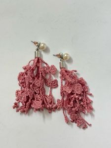 Pink Lace Tassel Drop Earrings