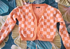 Checkered Knit Cardigan