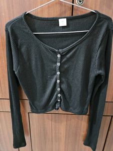 Ribbed Button-Front Top