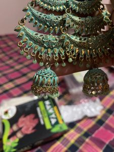 Blue Jhumka With Slight Touch Of Gold Colour