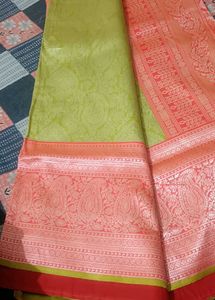 Green With Pinkish Red Saree