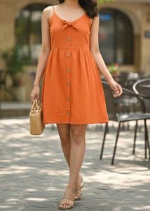 Orange Button-Front Sundress