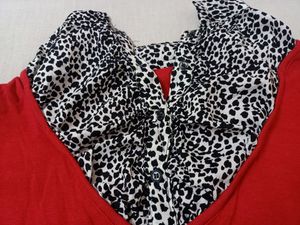 Red Top With Animal Print Collar