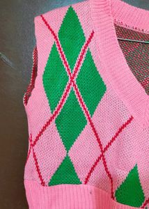 Pink Argyle Knit Top