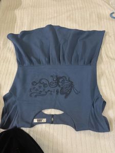 Blue Embossed Tunic Top