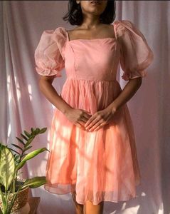 Peach Puff Sleeve Dress