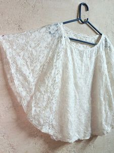 H&amp;M Fashion Top Netted Kaftan Layered White