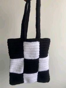 Crochet Checkered Tote Bag