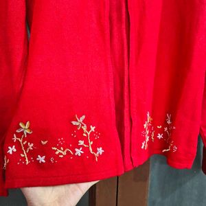 Red Embroidered Cardigan