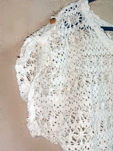 See-through Lace Crop Top Sleeveless White