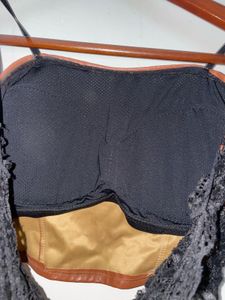 Brown Leather Lace Trim Top