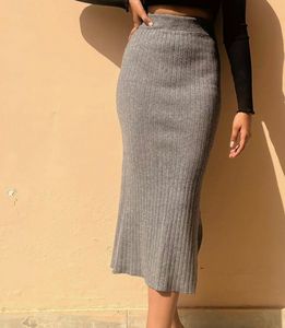 Grey Knit Midi Skirt