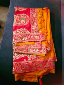 Elegant Silk Saree In Musturd Magenta Color