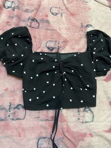 Heart Print Puff Sleeve Top