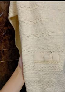 Cream Knit Tunic with Pearl Details
