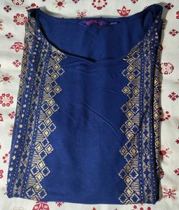 💙 Elegant Navy Blue Sleeveless Kurti Top with Gol
