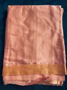 Luxurious Peach Satin Saree with Unstitched Blouse